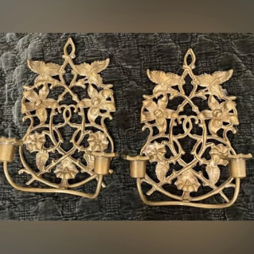 Hollywood Regency Cast Brass Wall Candleholder Gold Mid- Century